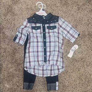 Youngland Plaid Shirt with Denim Details